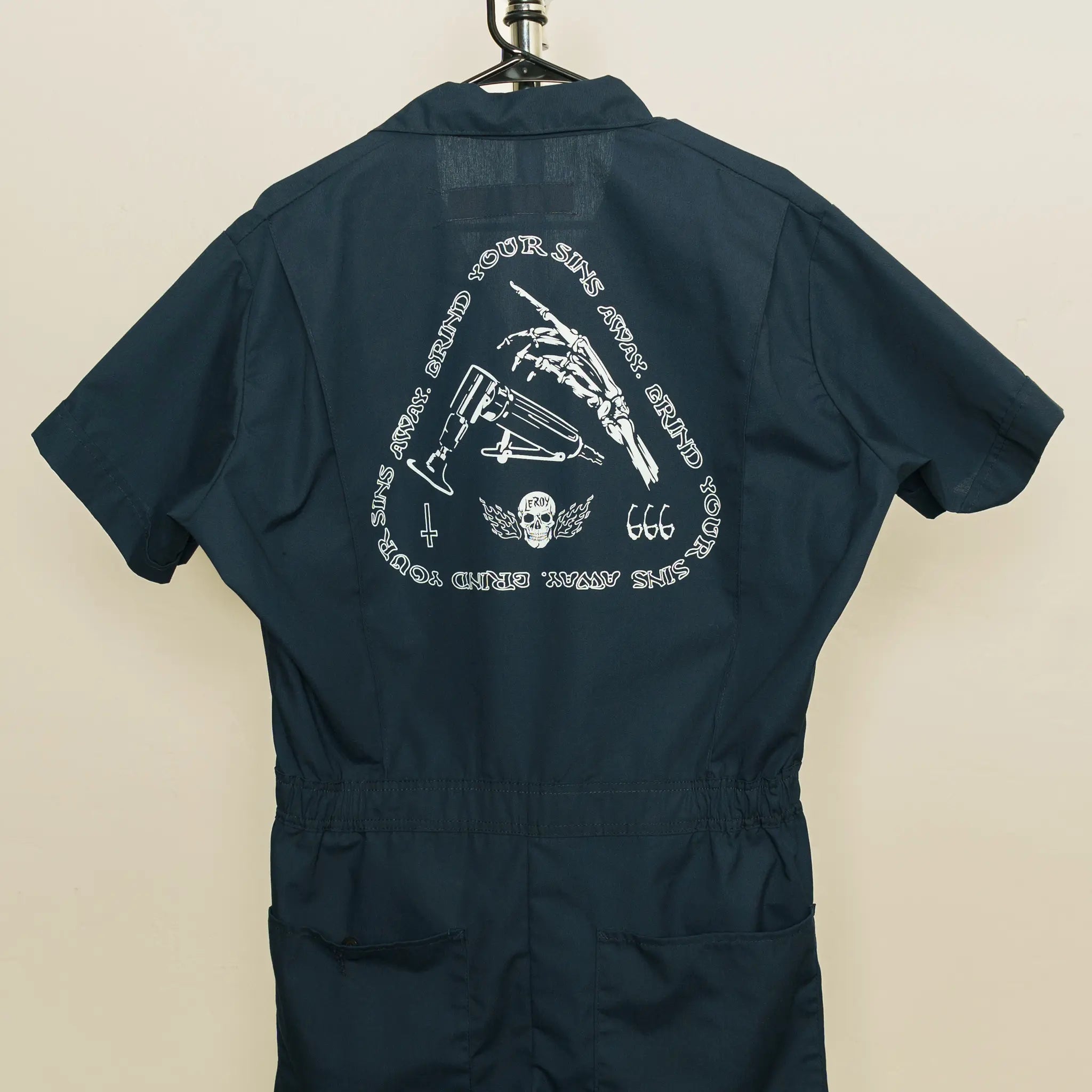 Grind Your Sins Away Short Sleeve Blue Coveralls