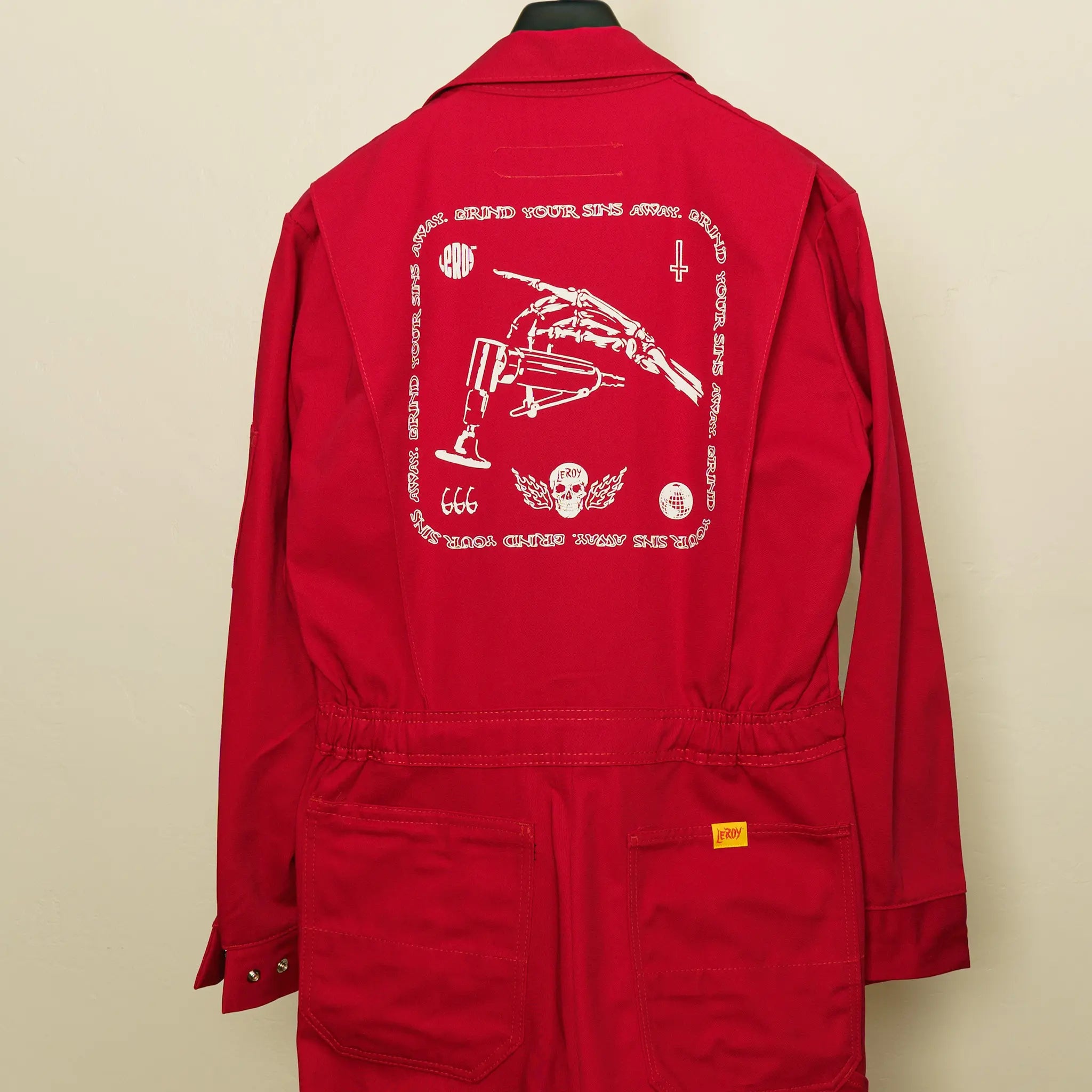 Grind Your Sins Away Long Sleeve Red Coveralls