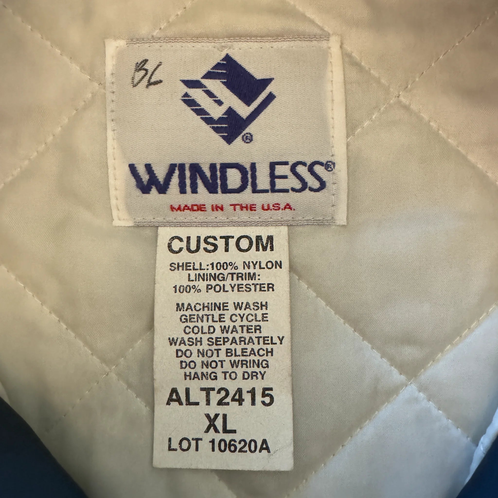 Veste bombardier Amoco en satin bleu XL des années 1990